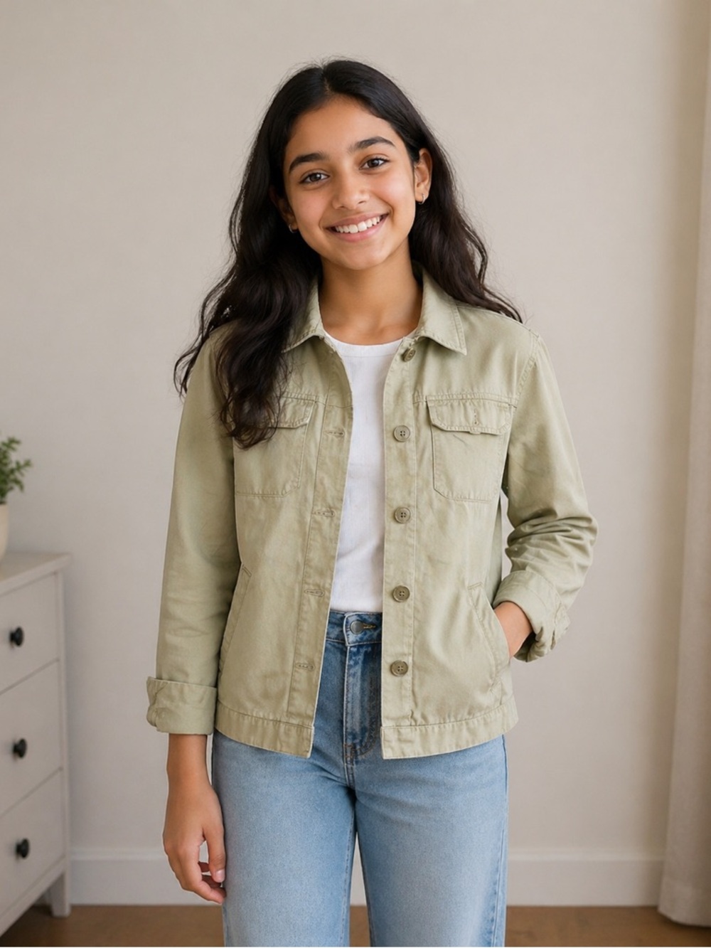 GAP Girls Lightweight Utility Jacket, Army Green, Size XXL (16), EUC